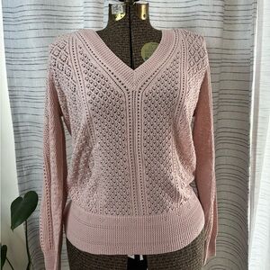 WHBM Blush Pink Pointelle Sweater V Neck